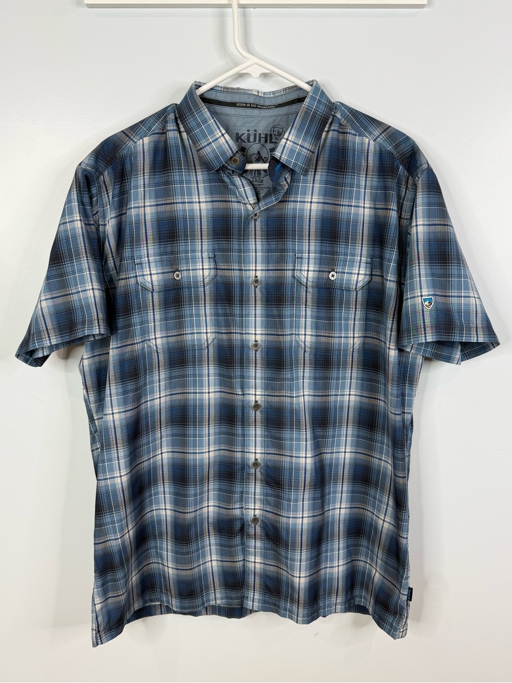 KUHL Men’s Blue Black Plaid Short Sleeve Technical Shirt Large